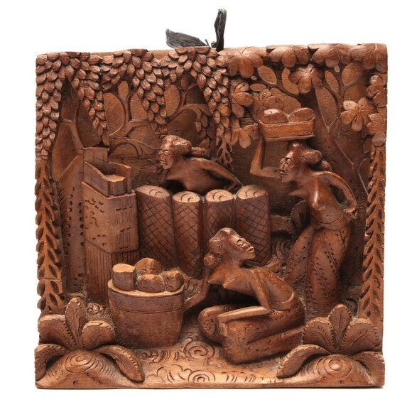 Vintage Balinese Wooden Hand Carved 3D Art Wall Hang Lightweight Wood Brown - Picture 11 of 15